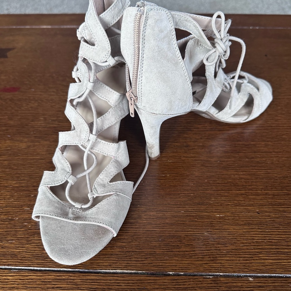 Elegant Beige suede Women's Heeled Sandals